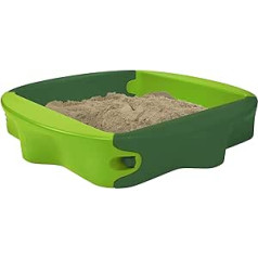 BIG Sandy with Hard Cover - Sandpit with Playable Cover, Comfortable Seat, UV-Stable and Weatherproof Plastic, 138 x 138 cm, for Children from 1 Year, Light Green/Dark Green