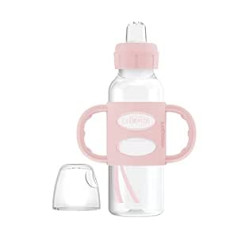 Dr. Brown's Milestones Slim Sippy Bottle ar rokturiem 100% silikona Grippy Soft Spill 250ml BPA bez gaiši rozā 6 mēn.