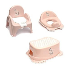 LAPSI® 3 dalių rinkinys vaikiškas puodukas + vaikiška tualeto kėdutė + laiptinė dramblys rožinė