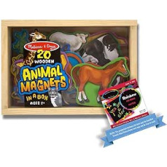 Animal Wooden 20 Magnets-in-a-Box Gift Set + Free Melissa & Doug Scratch Art Mini Pad Bundle [04756]