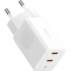 Sienas lādētājs Baseus GaN5 40 W, 2 X USB C (balts)