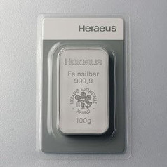 Heraeus 100 g 999 sudraba stienis smalkā sudraba monētu pasaule blisterī