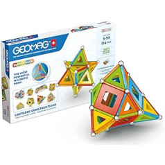 Geomag Classic Supercolor pārstrādāta plastmasas paneļi 114, magnētiskas konstrukcijas, stieņi un krāsaini paneļi, 114 gabalu iepakojums, 100% pārstrādāta plastmasa