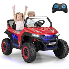 DREAMADE 12 V 2 Seater Electric Car for Children Jeep, Electric Vehicles with 2.4 GHz Remote Control & Music & Headlight & USB, Electric Car for Children from 3 Years, Maximum Load 59 kg (Red)