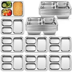 Dandat Pack of 16 304 Stainless Steel Dinner Plates 3 Compartments Divided Plates Rectangular Snack Lunch Trays for Children Metal Camping Tableware Diet Control Compact Serving Plate 9.45 x 6.7 x 1.6