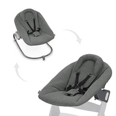 hauck Baby Rocker & Newborn Attachment Premium Alpha & Beta augstajam krēslam kopš dzimšanas — 2-in-1 Baby Attachment jaundzimušajiem ar 5 punktu siksnām, regulējamu atzveltni un kokvilnu (tumši pelēka)