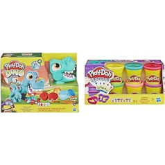 Play-Doh Dino Crew mirdzošs tiranozaurs ar jautrām dinozauru skaņām un 3 70 g olām un PlayDoh A5417EU9 A5417EU8 mirdzošiem māliem izdomas bagātai un radošai spēlei, daudzkrāsains