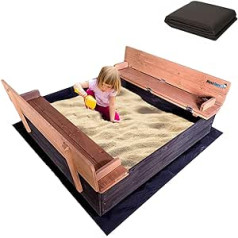 MaxxToys Impregnated Premium Sandpit - Sandbox with Cover Benches - 100 x 95 cm - Wooden Sandpit Fleece - Children's Sandpit Playground - Toy