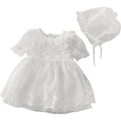 Hansber Baby Girl Krikšto suknelė su skrybėle nėriniuota vestuvinė suknelė Gėlėtai mergaitei princesei vakarėliui skirta suknelė šventinei gimtadienio krikštynoms 50-92 dydis