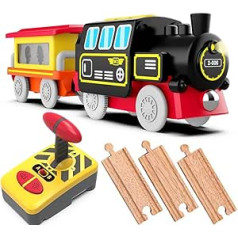 ZUOAN Motorised Wooden Rail Train, Remote Control Train with Magnetic Connection, Battery Operated Locomotive Train Set, Compatible with Thomas, Brio, Chuggington