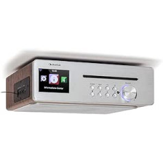 Auna Silver Star Chef virtuves radio, Undermount Radio, 10 W RMS / 20 W Max, CD atskaņotājs, Bluetooth funkcija, radio: internets/DAB+/FM, 2,4 collu TFT krāsu displejs, USB ports, AUX ieeja, sudraba krāsa