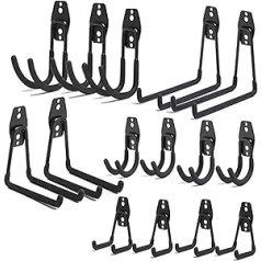 15 Pack Garage Hooks, Heavy Duty Steel Garage Storage Hooks, Tool Hangers for Garage, Wall Mounted, Garage Hooks and Hangers with Non-Slip Coating for Garden Tools, Ladders