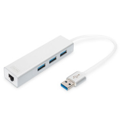 Centrmezgls/centrmezgls 3 portu USB 3.0 superātrums ar Gigabit LAN adapteri, alumīnijs