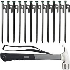 YUANQIAN Tent Stakes and Camping Hammer Set, 12 Piece Heavy Duty Forged Steel Tent Stakes + Heavy Duty Camping Hammer + Storage Bag, Available in Rocky Place Dessert Snowfield (8