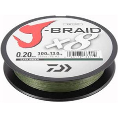 Daiwa 2 STK J-Braid 8 Braid 0.13mm, 8,0kg/18lbs, 300m dunkelgrün (Doppelpack)