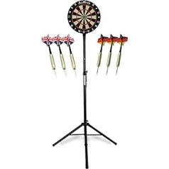 Stagecaptain DBS-1715C Bullseye Champion smiginio lentos komplektas - Profesionali plieninė smiginio lenta, pagaminta iš sizalio - Nuolat reguliuojamo aukščio plieninis stovas - 6 smiginiai ir 4 skrydžio rinkiniai