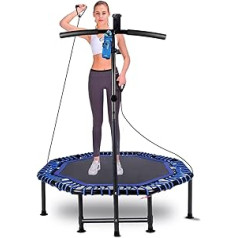Trampoline Indoor Fitness Foldable Jumping Fitness Trampoline Indoor Adult with Mobile Phone Holder and Water Cup Holder and Fitness Elastic Band, Load Capacity up to 130 kg