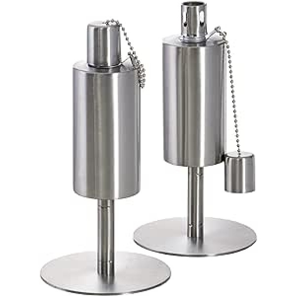 Hussala Bologna Oil Table Torches Stainless Steel (24 cm), Refillable, Garden Torches (Pack of 2), Silver