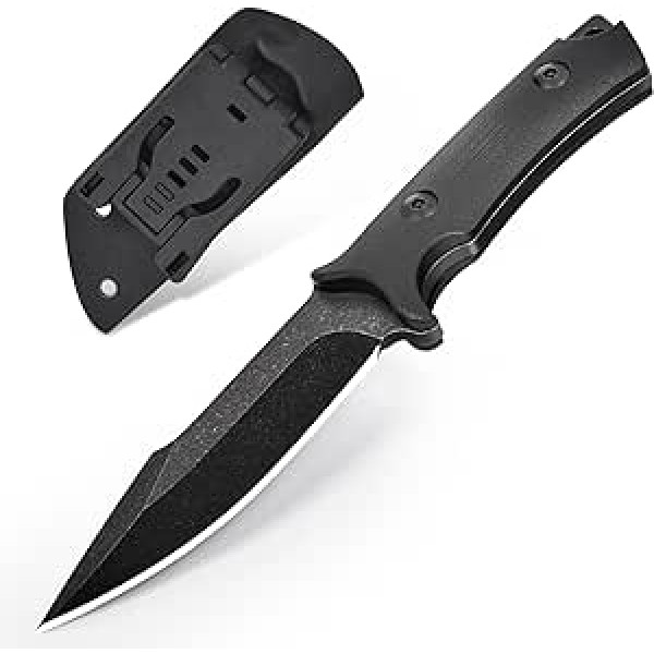 Poktlife Outdoor Knife, Includes Sheath, Full Tang Hunting Knife Made from One Piece D2 Steel, Perfect Bushcraft Hunting Knife, Outdoor Ride Knife (Black)