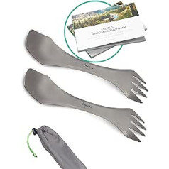 freigeist® Spork Titanium Ideal kempinga galda piederumu komplekts Spork Titanium Ultra Light kempinga galda piederumu komplekts āra galda piederumiem Nažu dakšu karotes komplekts, Titanium kempinga galda piederumi (dubultā iepakojumā)