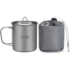 Tentock Outdoor titāna krūze 420 ml Camping Titanium Pot Ultralight Titanium Cup ar vāku un nolokāmu rokturi, pārnēsājama kafijas krūze tējas krūze pārgājieniem piknikam iekštelpās (420 ml)