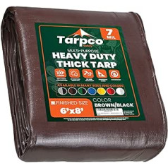 Tarpco Safety Heavy Duty 7 milj brezenta pārklājs, ūdensnecaurlaidīgs, UV izturīgs polietilēns ar pastiprinātām malām (brūns/melns 6 x 8 collas)