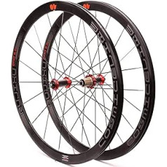 RUJIXU 700c šosejas velosipēda disks, riteņu komplekts, aizmugurējais ritenis, priekšējais ritenis, 40 mm, V veida dubultsienu diski, 8-11 ātrumu kasetes oglekļa šķiedras rumbas, V veida bremzes / loka bremzes 1900 g