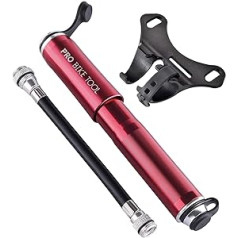 Pro Bike Tool Mini Bike Pump Classic vai Premium Edition piemērots Presta un Schrader Valves augsta spiediena PSI velosipēdu riepu sūknim šosejas un kalnu velosipēdiem, sarkans