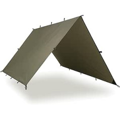 Aqua Quest Defender tarp – 100 % waterproof tarpaulin heavy duty nylon bushcraft survival shelter – 3 x 2, 3 x 3, 4 x 3, 4.5 x 4.5 m camouflage, olive green or with accessories kit., green, 4 x 3 m