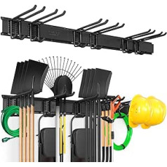 VEVOR Garage Tool Organizer 800lb Max Load Capacity Wall Mount Yard Garden Storage Rack Organization Heavy Duty with 6 Adjustable Hooks and 3 Rails for Garden Tools