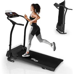 Physionics® Treadmill - Electric, Foldable, Tablet Holder, Speed, Pulse, Time, Calories, 5 Programmes & 3 Levels Incline, LED Display, 10 km/h - Exercise Bike, Fitness Equipment for Home