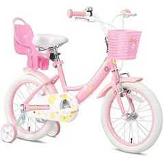 Glerc Maggie 12 14 16 collu bērnu velosipēds 2–7 gadus veciem meiteņu velosipēdiem ar lelles sēdekli un stabilizatoriem, dažādas krāsas