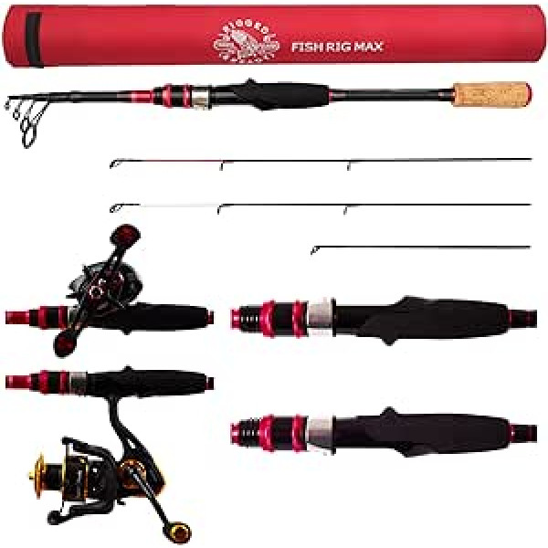 Rigged and Ready Fish Rig Max Tele makšķere Vienīgais Spin Baitcast teleskopiskais stienis pasaulē 240 un 210 cm makšķeres garumi + 3 uzgaļi Liešanas svari 0-50 g Bass karpas līdakas foreles