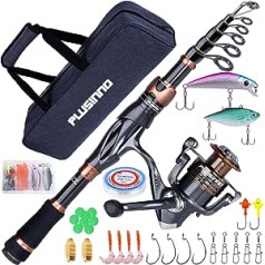 PLUSINNO Telescopic Fishing Rod and Reel, Carbon Fiber Fishing Rod with 12+1 Shielded Bearings, Stainless Steel BB Spinning Reel Combo Saltwater Fishing Rod