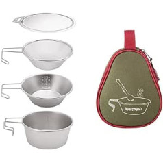 Sorrowso 4-teiliges Edelstahlgeschirr 300 Ml/450 Ml Camping Becher Schüssel Kochgeschirr Set Mit Langem Für Outdoor Rucksacktouren Wandern Picknick