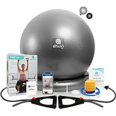 ENOVI Fit+ vingrošanas bumba ar fitnesa siksnām Seat Ball Pezziball komplekta pretestības lentes un lietotāja rokasgrāmata, tostarp fitnesam, jogai, vingrošanai, pamata treniņiem, stiprai mugurai kā biroja krēslam