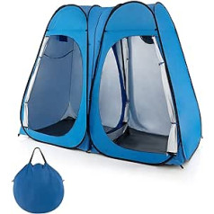 GYMAX Pop Up Camping dušas telts maiņas telts 2 personām Tualetes telts UV aizsardzība 50+ ar somu Āra pārvietojamā tualetes ģērbtuve Dušas kabīnes uzglabāšanas telts Pārnēsājama 228 x 113 x 190 cm