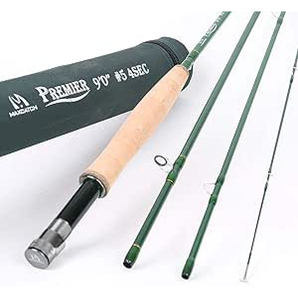 Maximumcatch 3–12 w vidēji ātras darbības Premier Fly Rod IM8 oglekļa šķiedras stieņa tukšs, AA rokturis, cieti hromēti vadotnes gredzeni un Cordura transportēšanas caurule