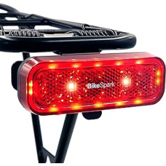 BikeSpark Rear Light with Automatic Detection G4RK, StVZO Approved, Precise Brake Detection, for Pannier Rack, USB Rechargeable, Large Reflector, 50/80 mm, Screw Mounting, Easy Release