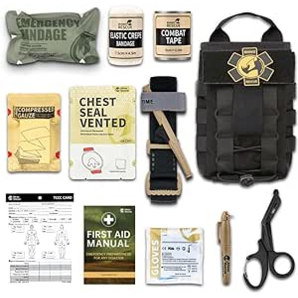 RHINO RESCUE IFAK Trauma Kit Black, Molle Emergency First Aid, EMT Tactical Pouch Military Combat Camping Survival Hiking Everyday Carry Bleeding Control (Black)