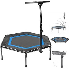 SportPlus fitness trampoline, diameter approx. 126 cm, quiet rubber rope suspension, 5-way height-adjustable handle, incl. edge cover, user weight up to 130 kg, trampoline for jumping fitness., blue