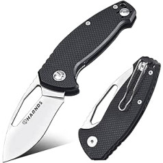 Harnds Seal Folding Knife with 68 mm Japan AUS-8 Steel Blade and Non-Slip G10 Handle, One-Handed Knife with Clip and Blade Lock for Self-Defence Outdoor (Black)