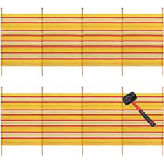 AB Tools pludmales nojume ar 5 stabiem, 1,2 m x 2,8 m, dzeltens svītrains privātuma ekrāns