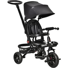 HOMCOM Tricycle with Push Bar & Rotating Seat, 4-in-1 Children's Tricycle, Foldable & Detachable Children's Car, Metal EVA, Black 111.5 x 52 x 98 cm