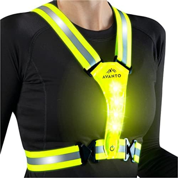 AVANTO LED Hi-Vis Veste, oriģināla, USB-C uzlādējama drošības veste ar atstarotājiem, velosipēds ar labi redzamu vestu, gaismas veste LED, skriešana ar gaitas gaismu, gaitas luktura krūtis, gaitas gaisma, skriešana,