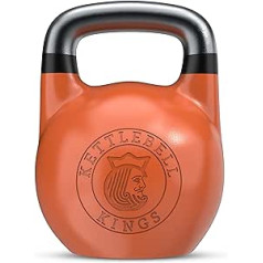 Kettlebell Kings 33 mm sacensību stila kettlebell svari (4-32 kg) sievietēm un vīriešiem, paredzēti komfortam treniņos ar lielu atkārtojumu skaitu, izcils līdzsvars labākiem treniņiem