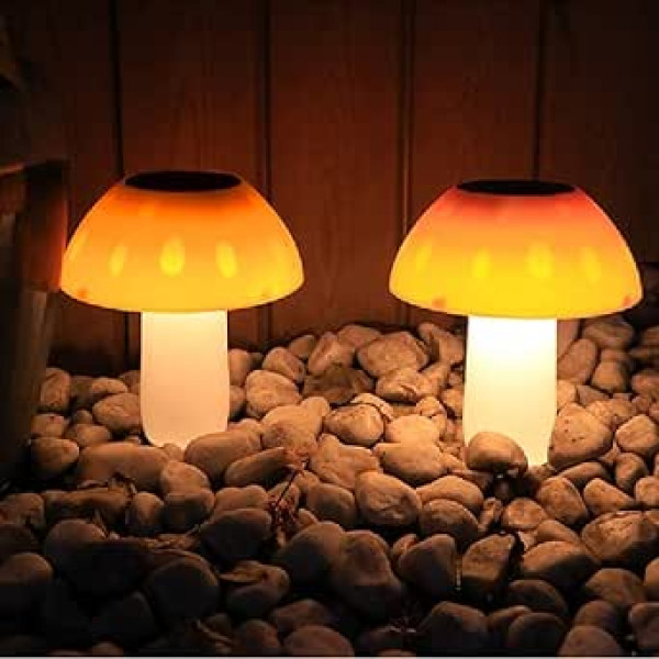 Riaxuebiy Solar Mushroom Garden Lights, Solar Powered Decorative Lights with Three Brightness Options for Outdoor Decoration, Garden Art and Garden Decoration (Mushroom Lights, Pack of 2)