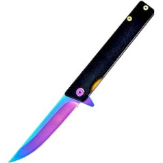 Joa Colourful Pocket Knife Metal Folding Knife Sharp D2 Steel Knife Camping Hiking Knife Foldable Black Outdoor Knife Survival Hunting Knife Practical Knife Purple Rainbow