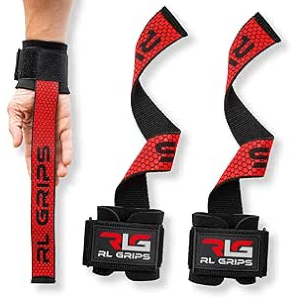 RL Grips® Straps Trenažieru zāle ar plaukstas atbalstu svarcelšanai un spēka celšanai - Muguras siksnas ar plaukstas aizsardzību - Fitnesa rokturi svara celšanai un kultūrismam