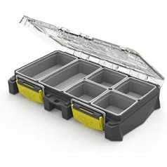 BUZBE Colony 8T (Thin) Modular Tackle Box, Customizable Waterproof Tackle Box, Plastic Organiser Box, Fishing Tackle Storage, Small Parts Box, Terminal Tackle Storage, Grey and Yellow